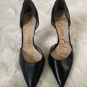 d’orsay black leather heels